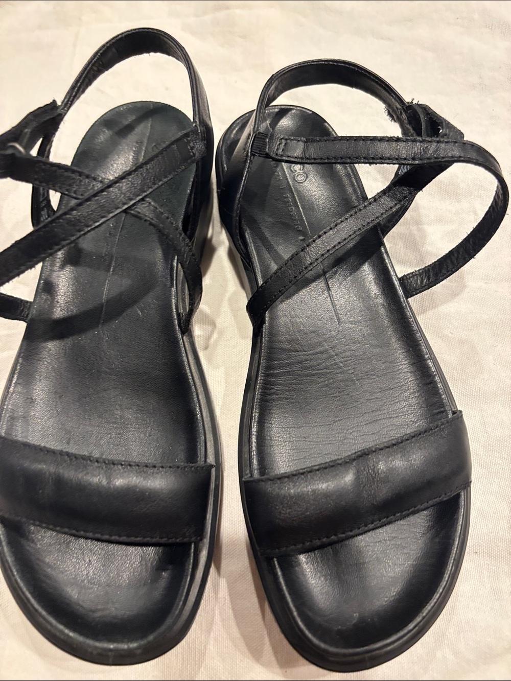 Black Leather Strappy Sandals - Women's Comfort Flats